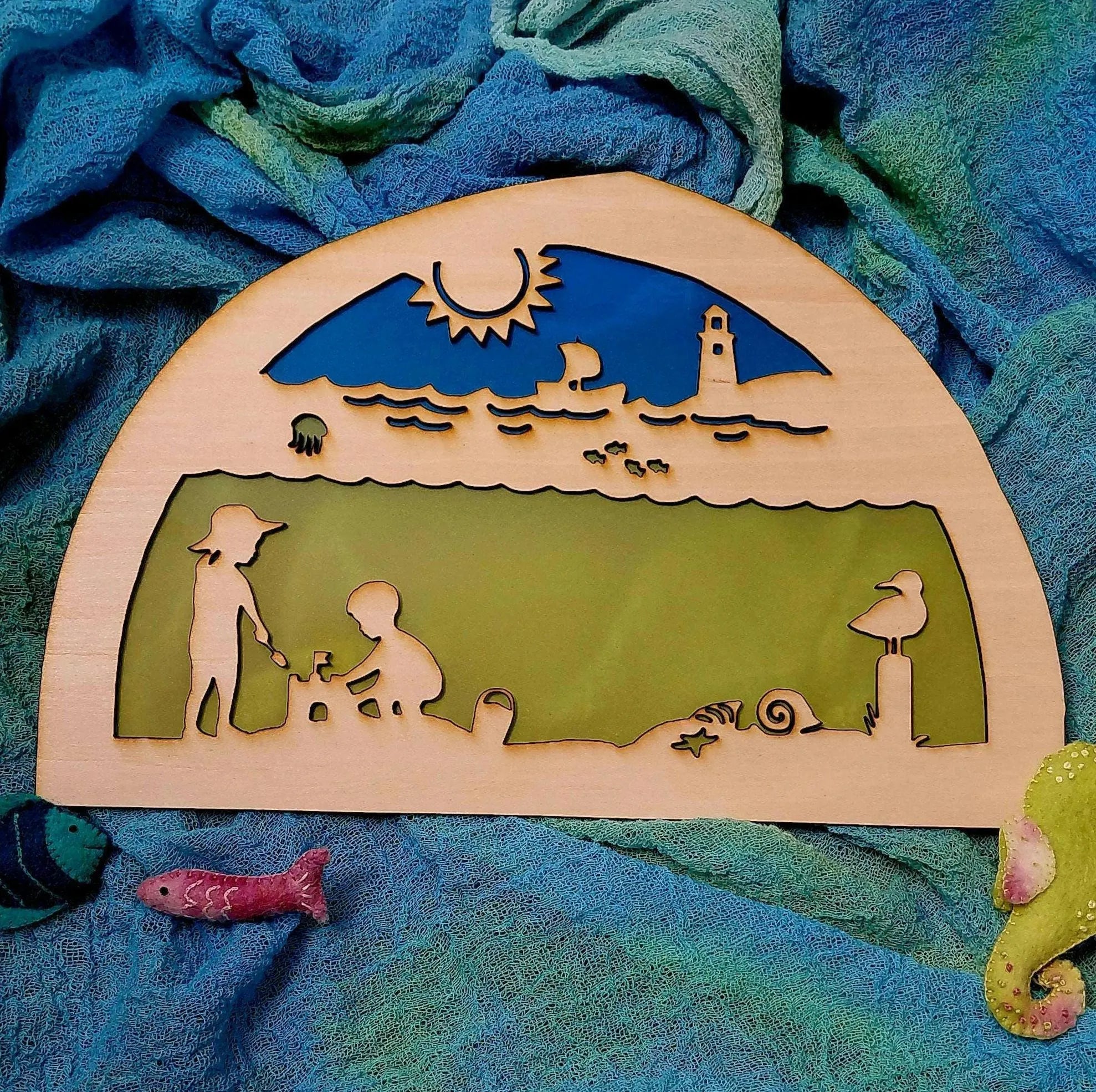 Wooden Beach Fun Silhouette - Waldorf Window