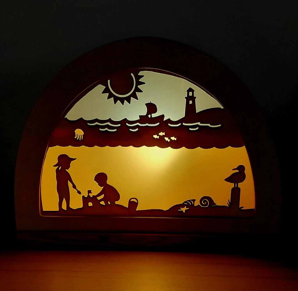 Wooden Beach Fun Silhouette - Waldorf Window