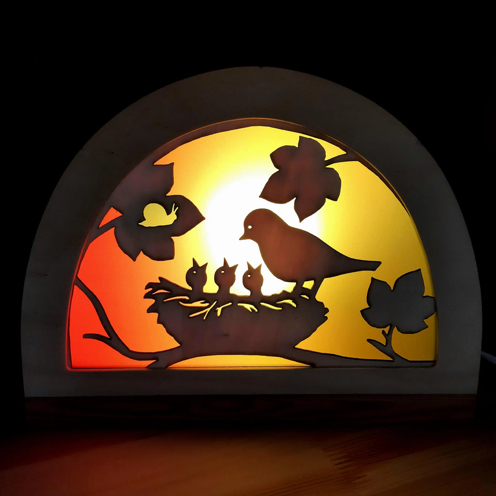 Wooden Birds Nest Silhouette - Waldorf Window