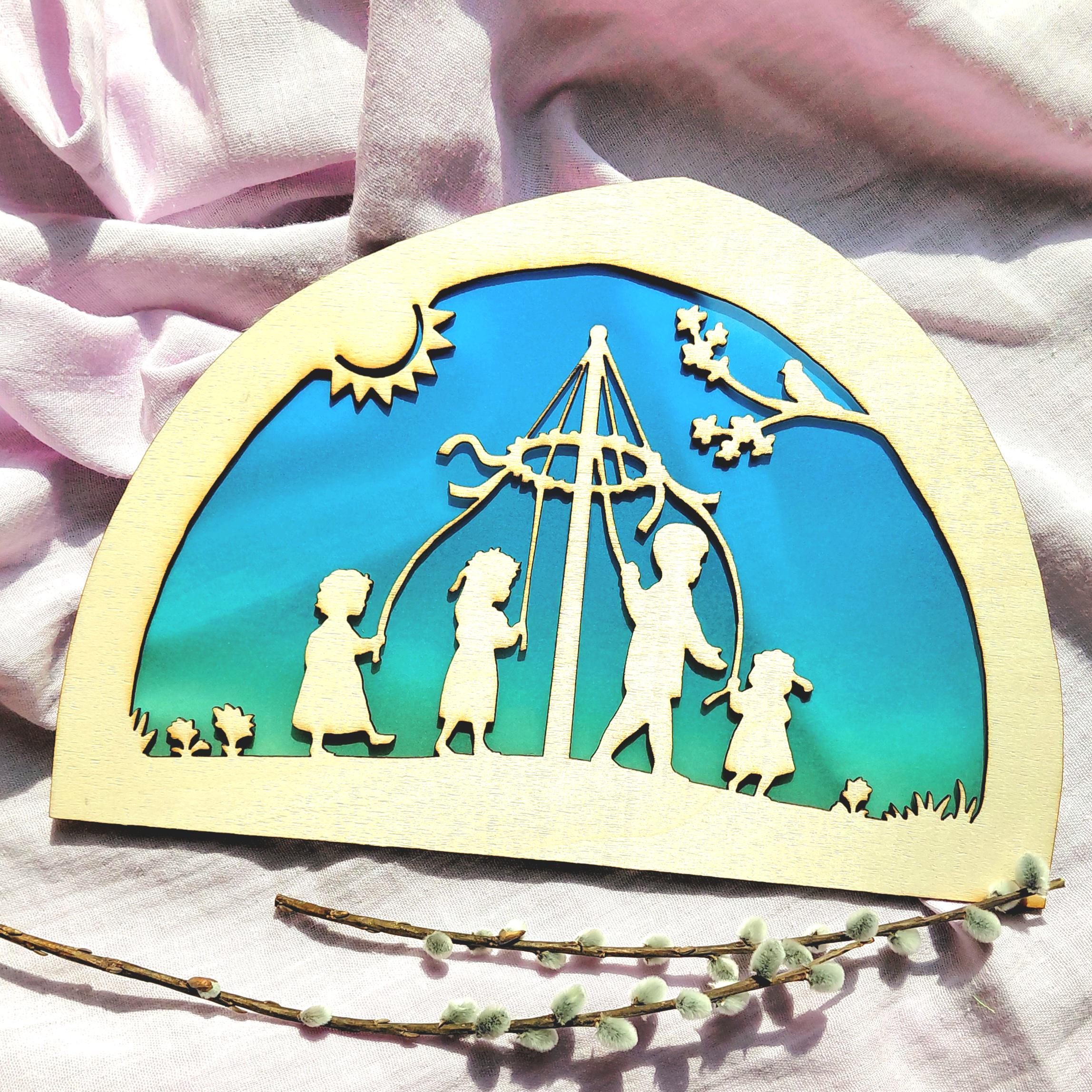 Wooden May Day Silhouette - Waldorf Window
