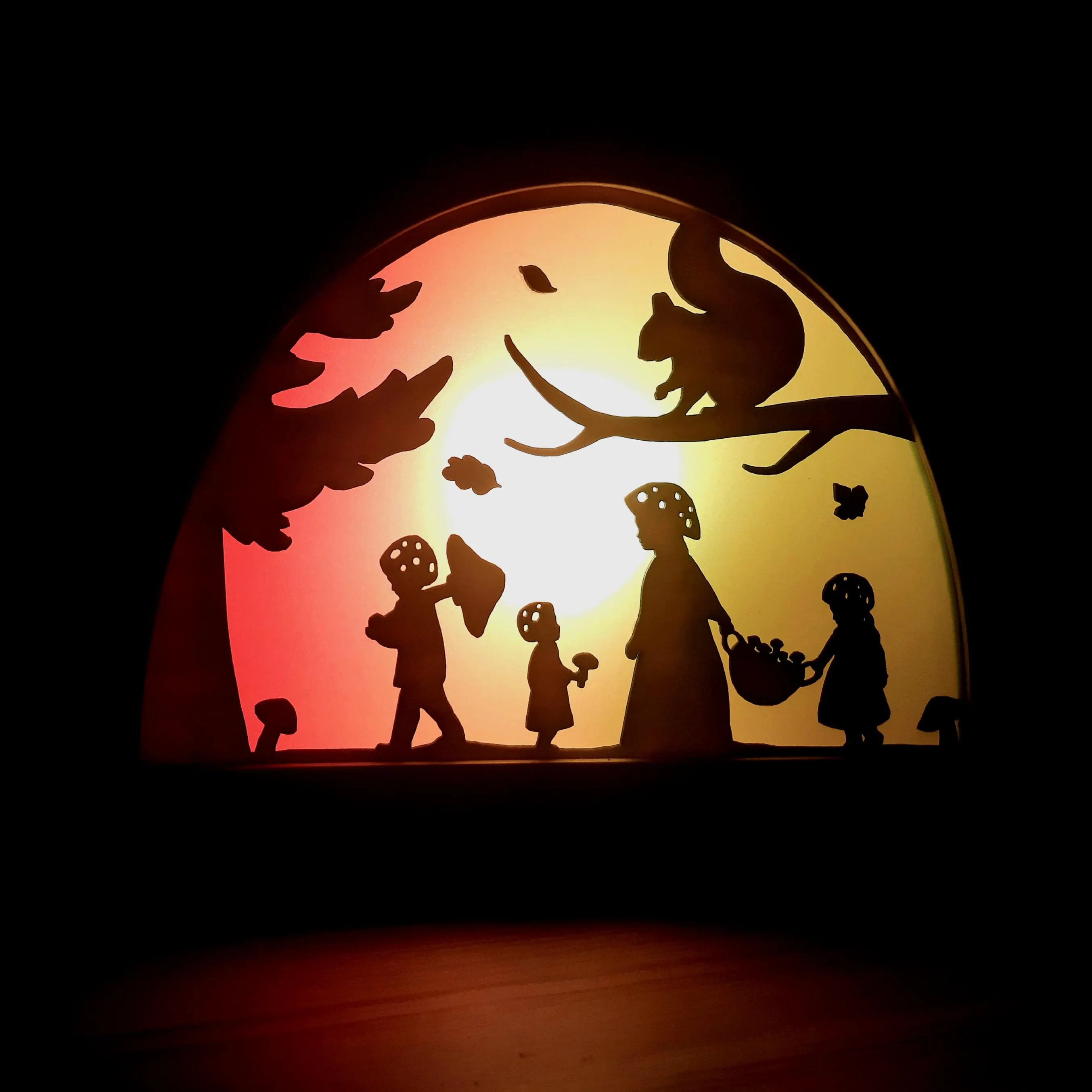 Wooden Mushroom Family Silhouette - Waldorf Window