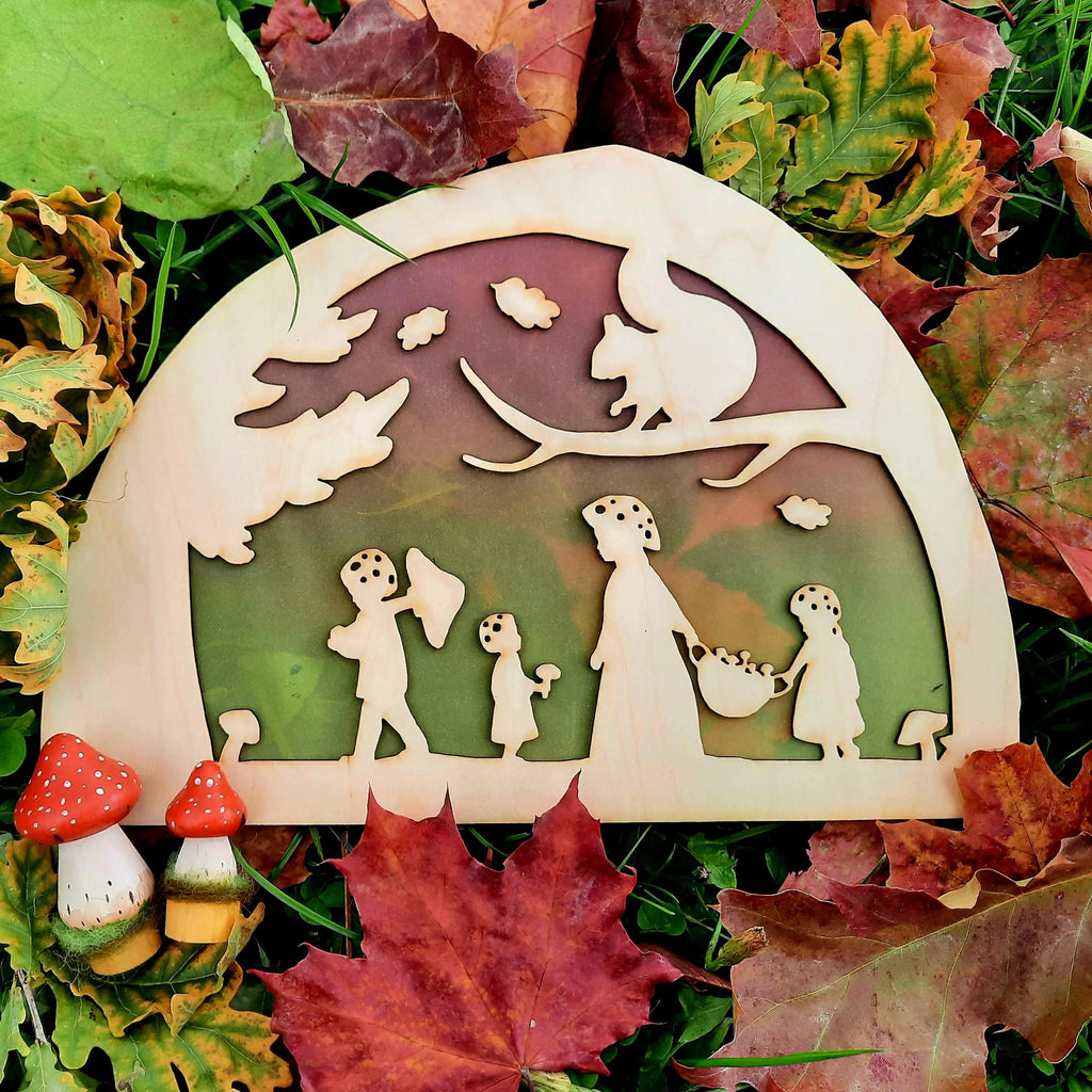 Wooden Mushroom Family Silhouette - Waldorf Window