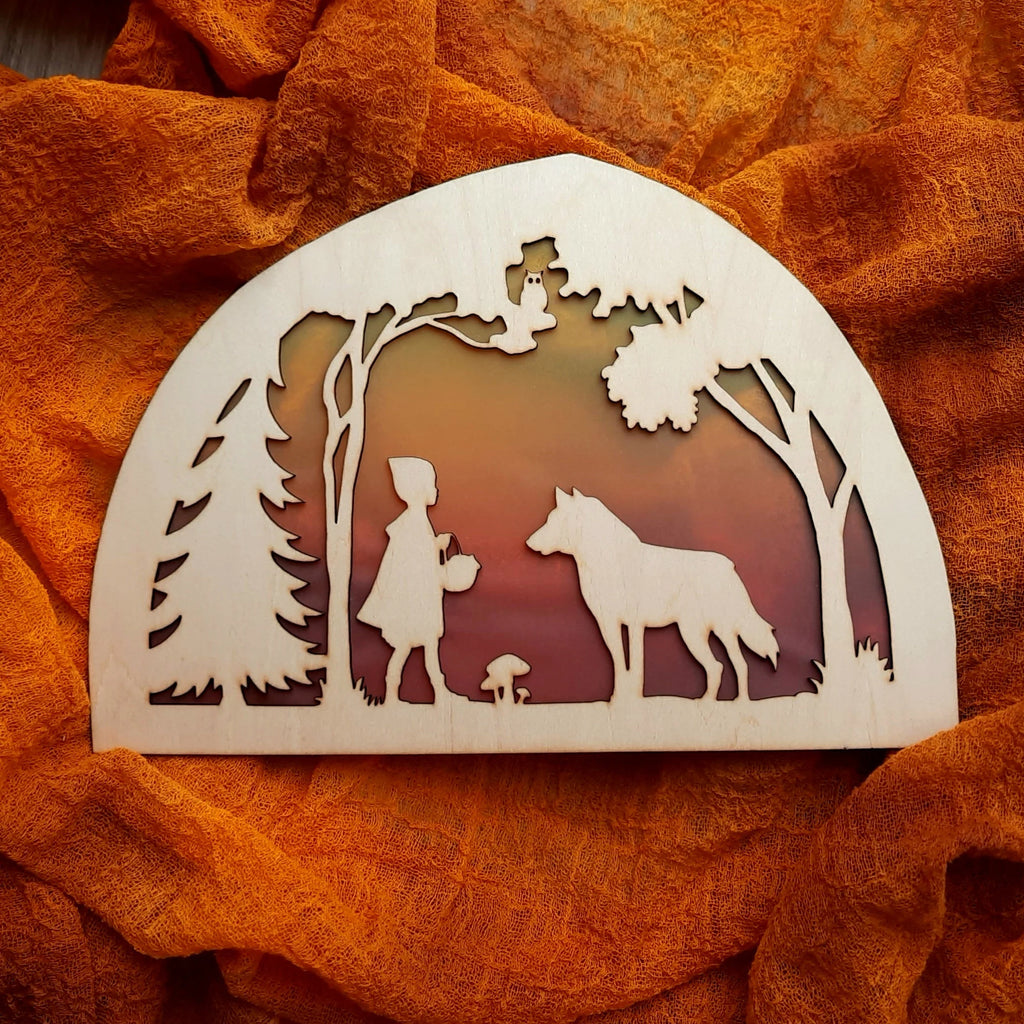 Wooden Little Red Riding Hood Silhouette - Waldorf Window