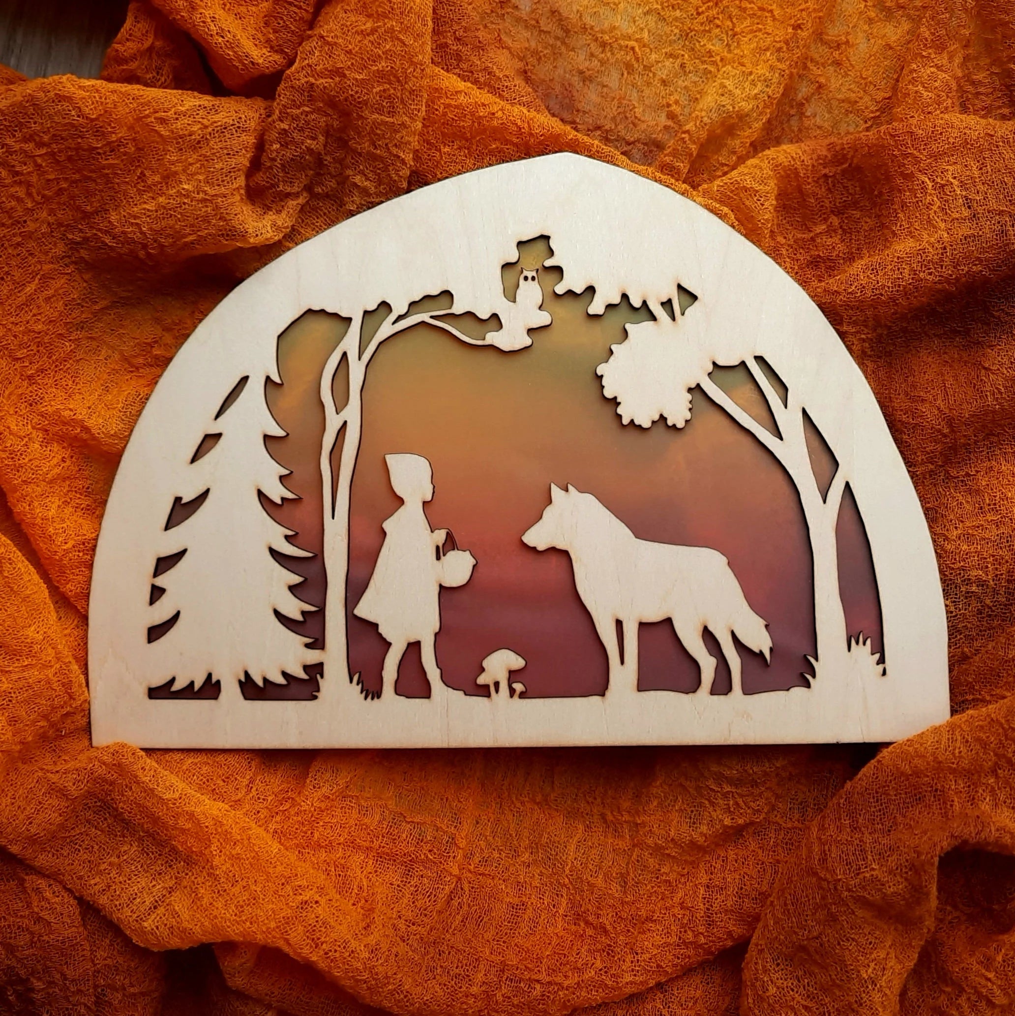Wooden Little Red Riding Hood Silhouette - Waldorf Window