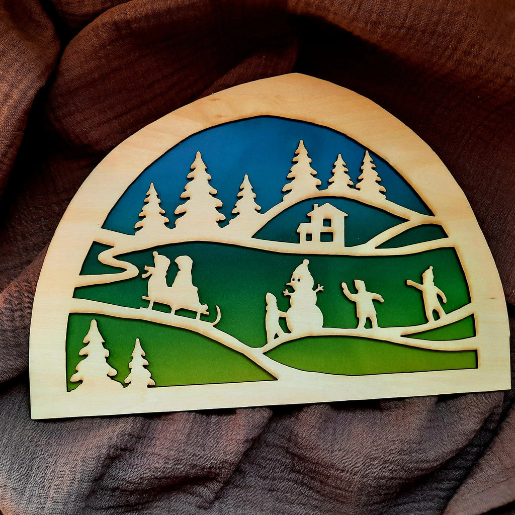 Wooden Winter Fun Silhouette - Waldorf Window