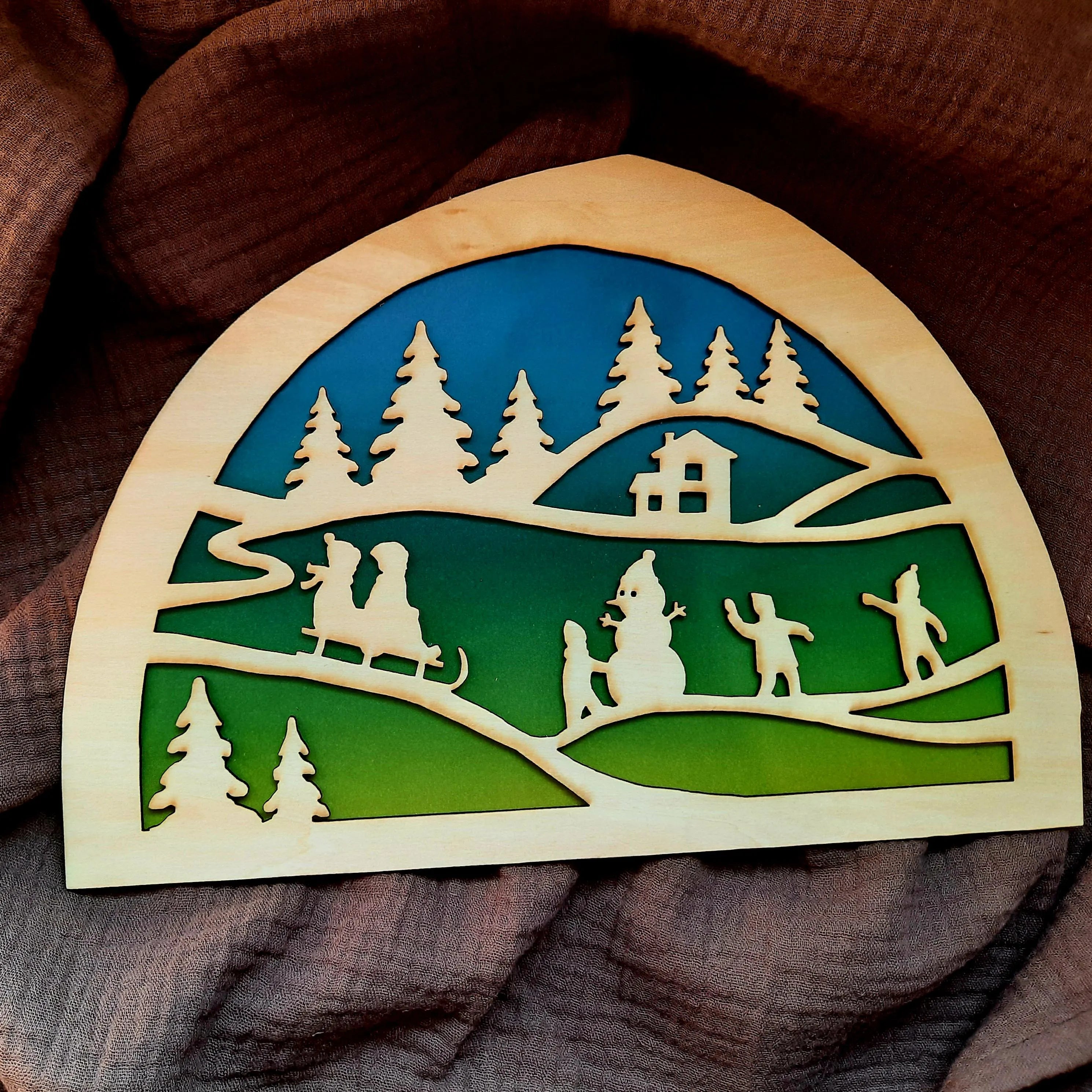 Wooden Winter Fun Silhouette - Waldorf Window