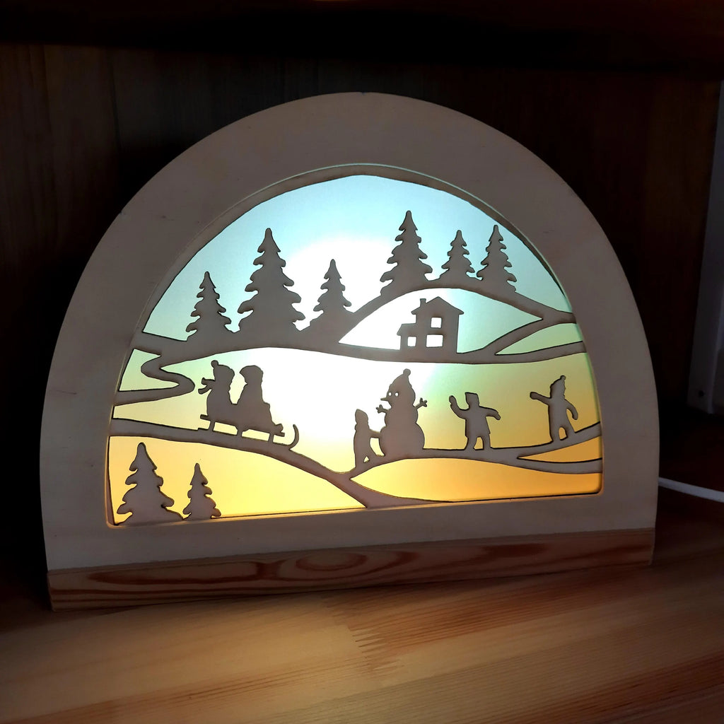 Wooden Winter Fun Silhouette - Waldorf Window