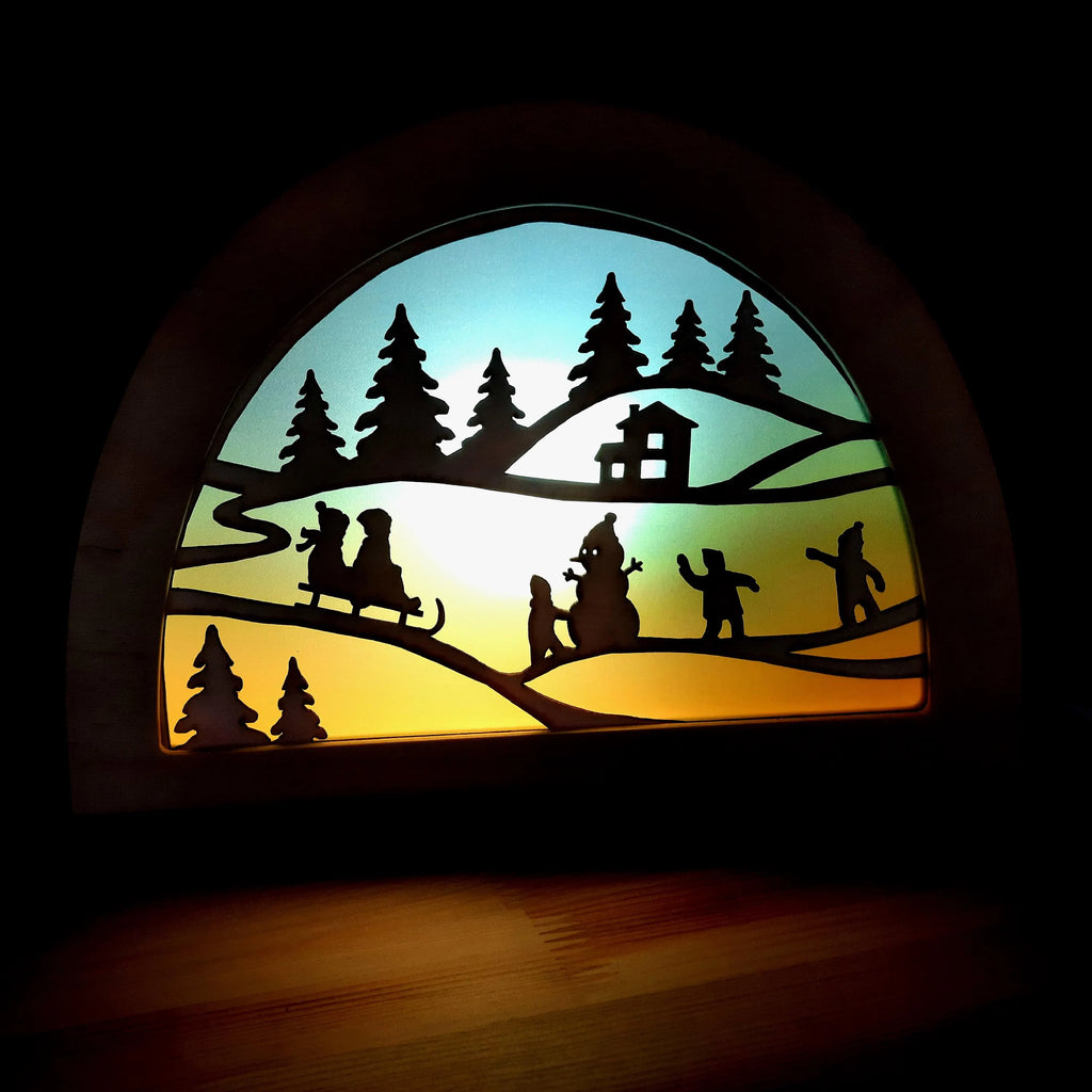 Wooden Winter Fun Silhouette - Waldorf Window
