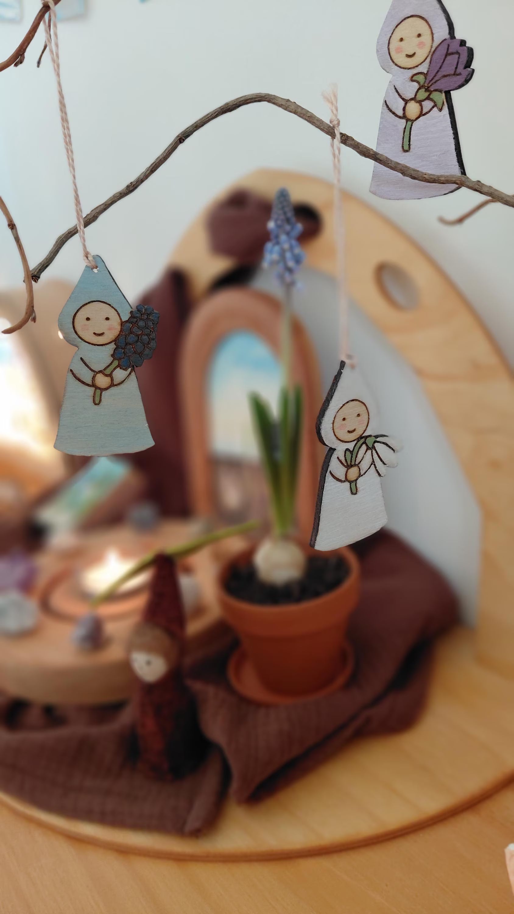 Wooden Flower Gnomes, set of 4
