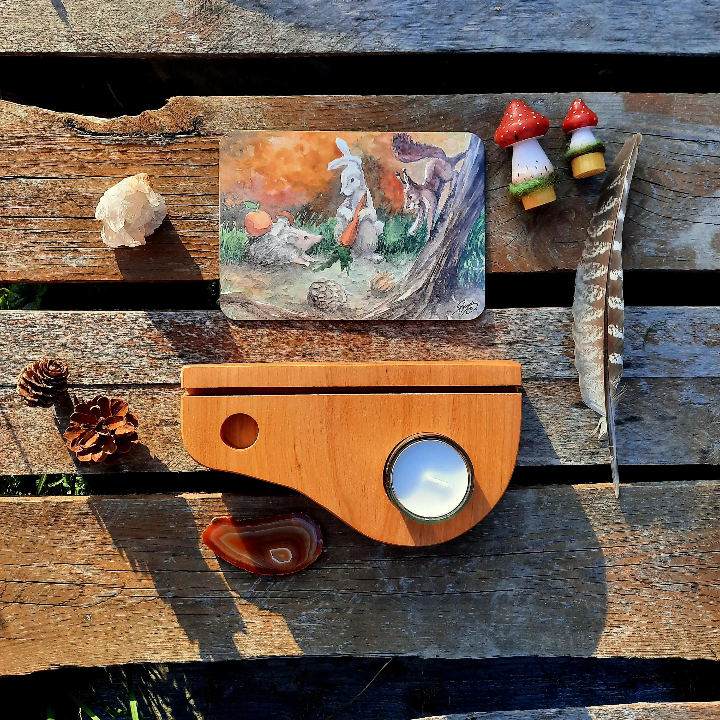 Candle and Postcard Holder - Alderwood