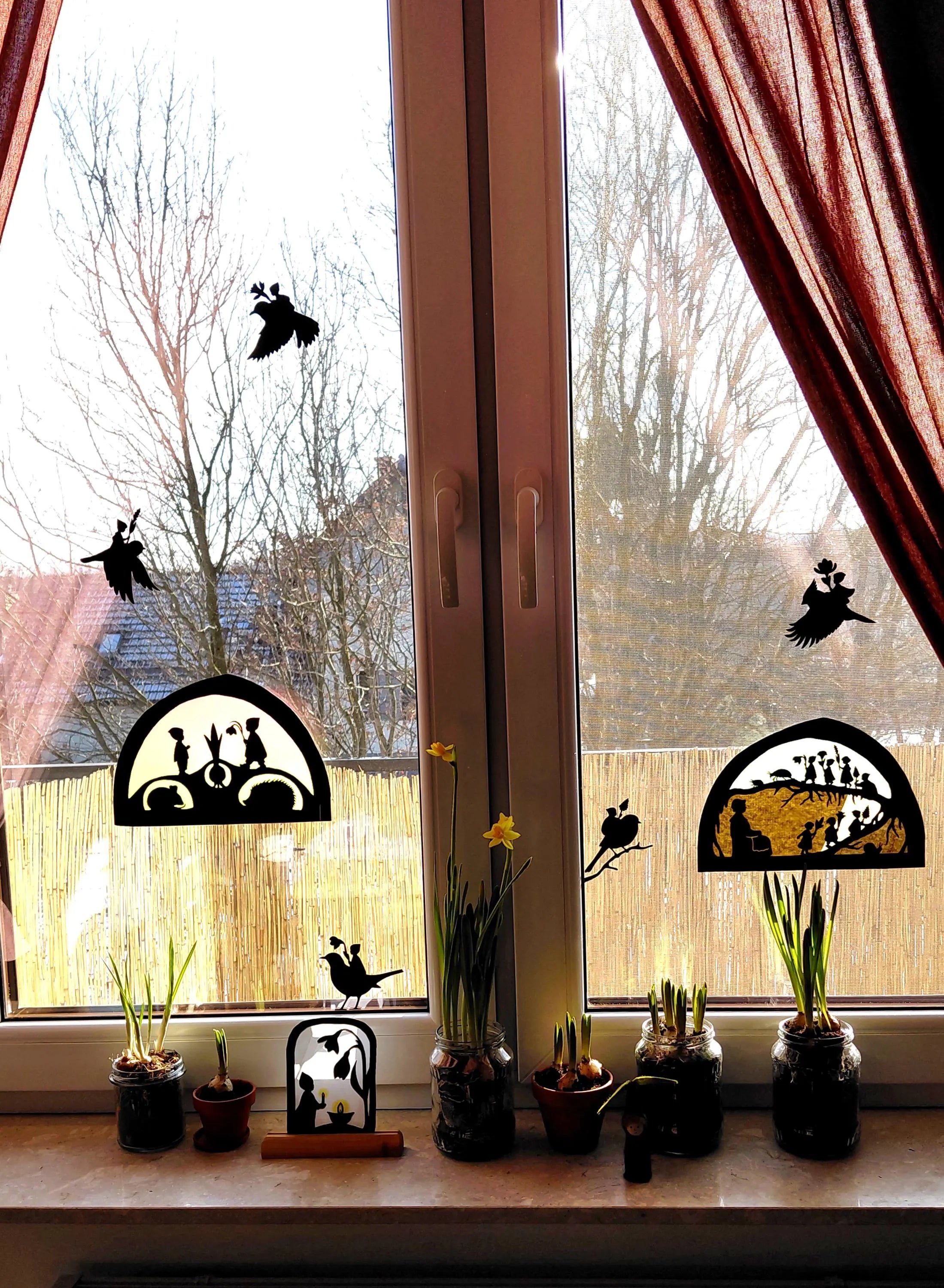 Spring Gnomes Bird Riders Silhouettes template - digital download